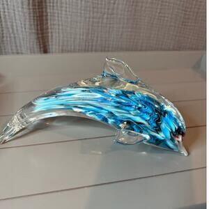 Dynasty Gallery Blue Swirl Glass Dolphin figurine